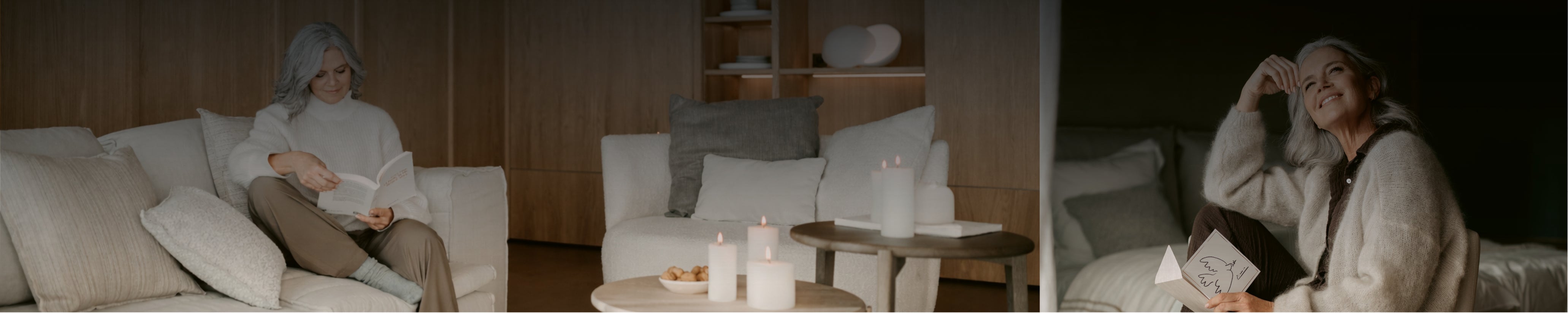 Elegantes Interior mit minimalistischen Sofas, wohnlichen Texturen und warmem Holzregal – eine Homestory über Ruhe, Design und belgischen Wohnstil.