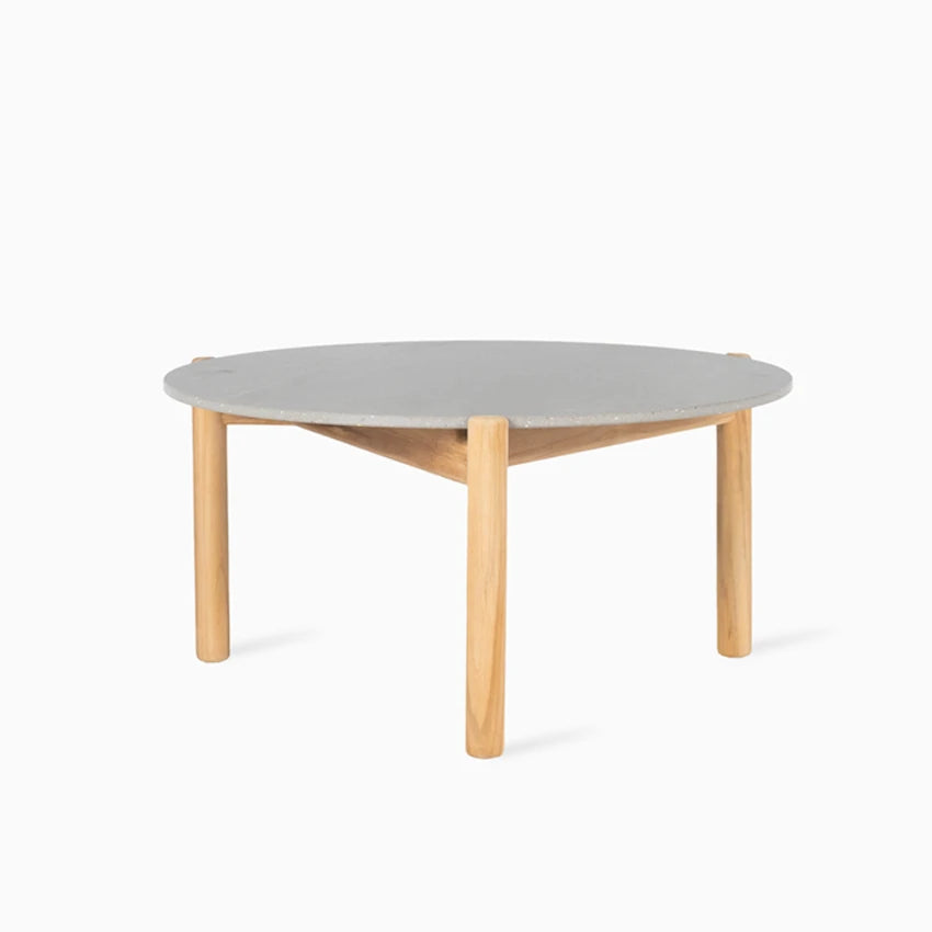 Vincent Sheppard ODA Couchtisch rund mit Teakgestell und eine Keramikplatte in der Farbe Flint