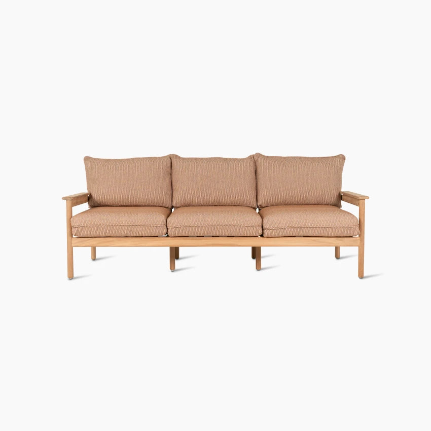 Vincent Sheppard ODA Gartensofa 3-Sitzer in Teak und Flax mit Kissen in Sienna