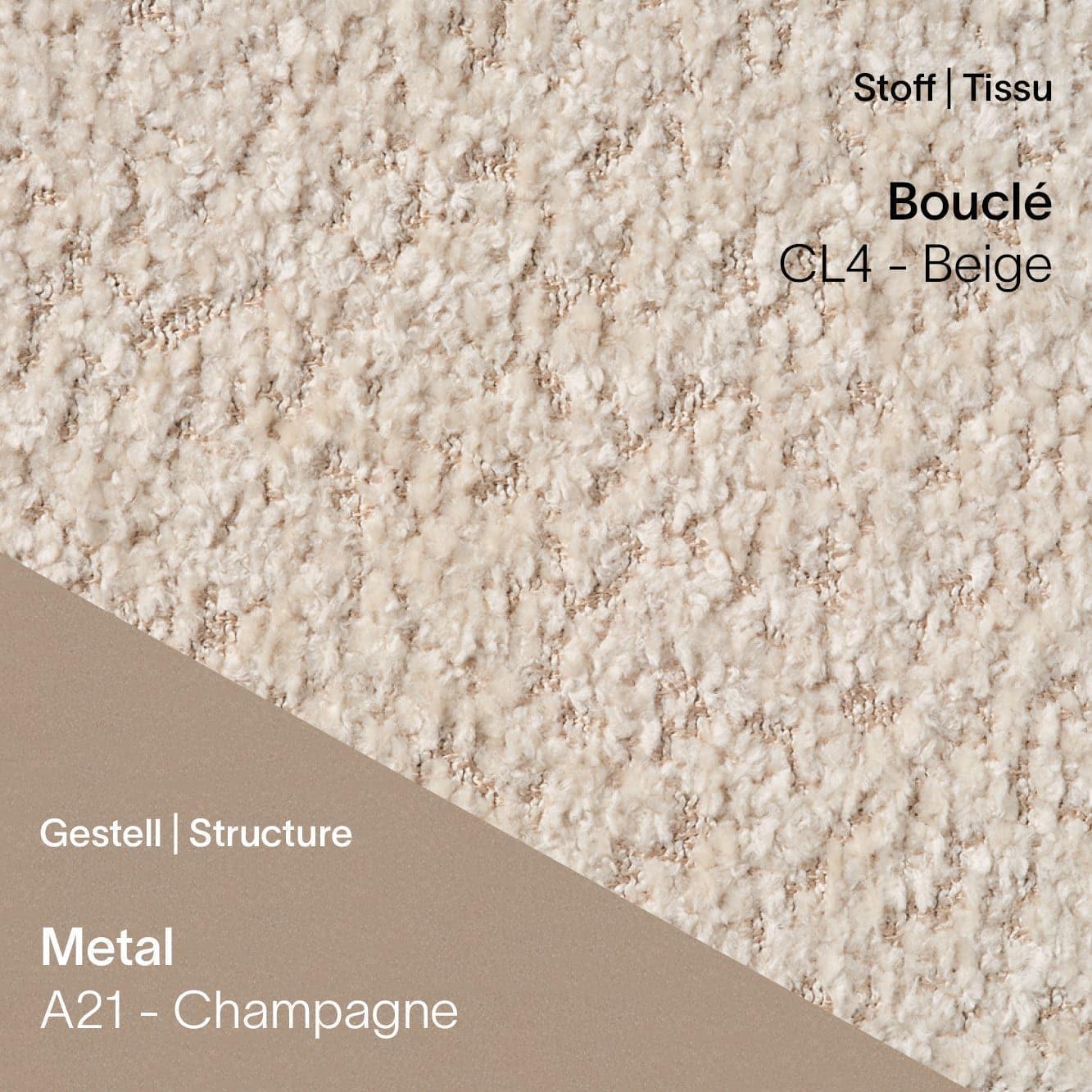 Stoff Bouclé CL4 Beige kombiniert mit Metallgestell A21 in Champagne