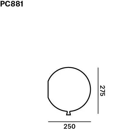 Zeichnungsskizze der Brokis MEMORY WALL Wandlampe mit 250 mm Durchmesser und 275 mm Höhe – kompakte Variante für dekorative Akzente