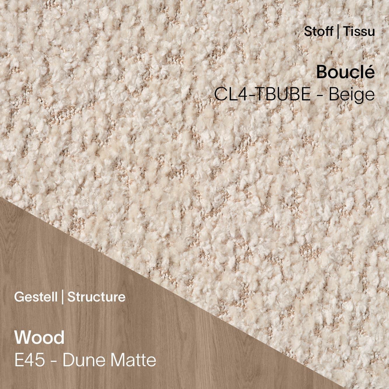 Stuhl CUORI – Bouclé CL4 Beige mit Eiche Dune Matte Gestell (E45)