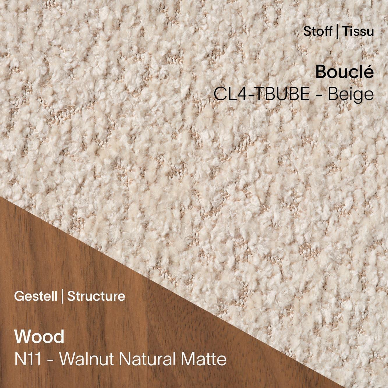 Mobitec CUORI mit Bouclé CL4 Beige und N11 Walnuss Natural Matte Holzbeinen