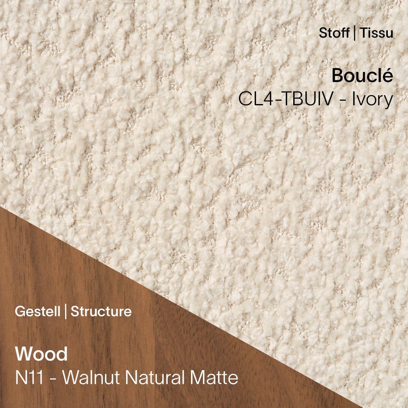 Mobitec CUORI mit Bouclé CL4 Ivory und N11 Walnussbeinen Natural Matte