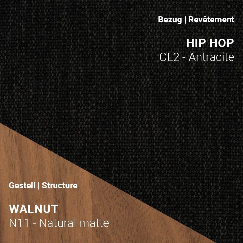 CUORI mit Hip Hop CL2 Anthracite Stoffbezug und Walnussbeinen N11 Natural Matte