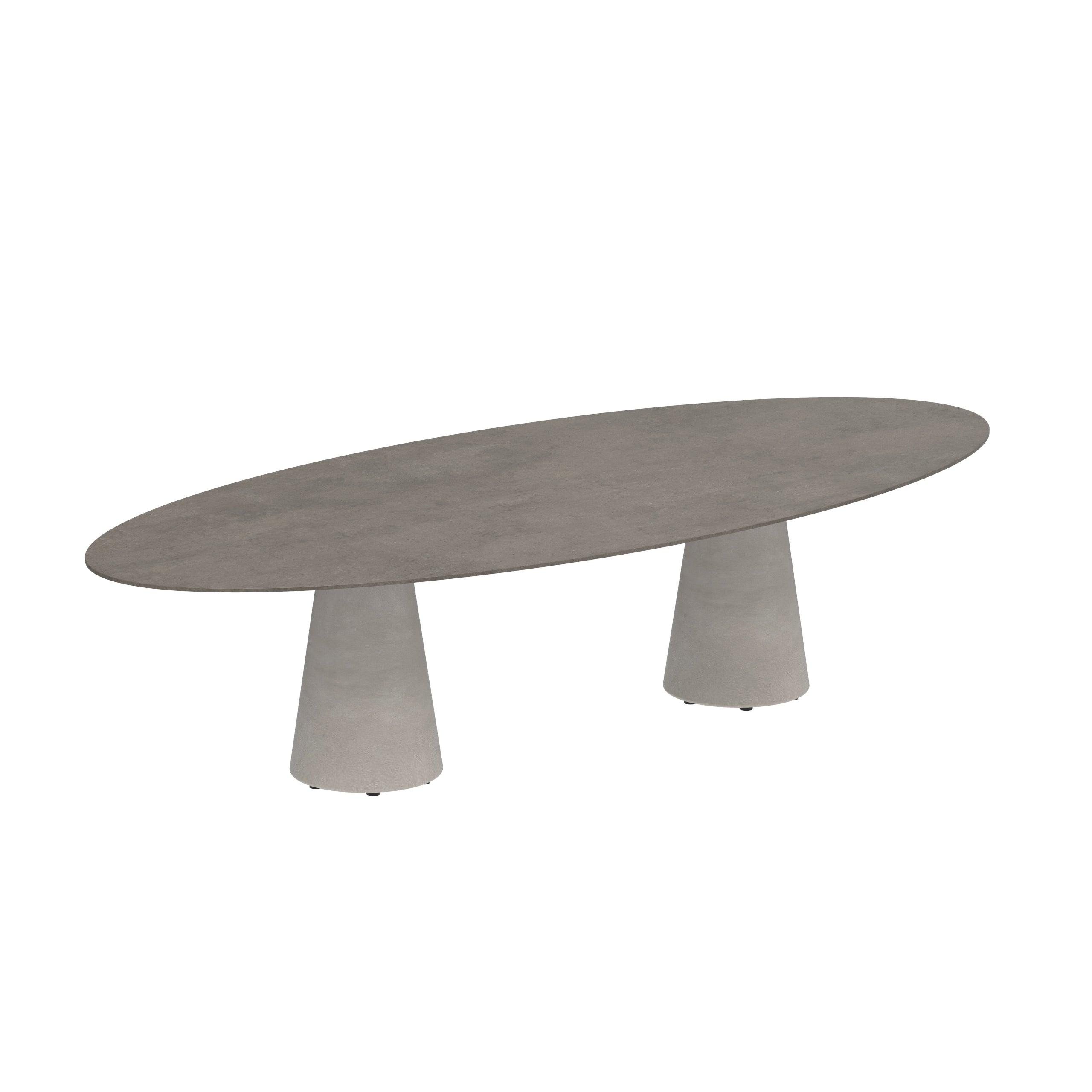 Esstisch CONIX Ellipse 320 cm mit Cement Grey Concrete Base und brauner Terra Marrone Platte – stilvolle Erdtöne in großformatigem Design