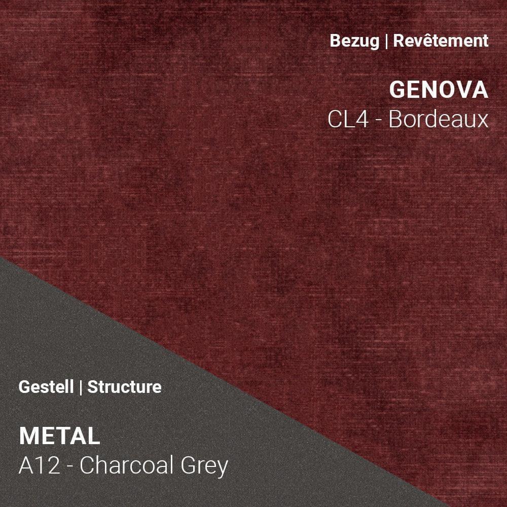 Stoff Genova CL4 Bordeaux kombiniert mit Metallgestell A12 in Charcoal Grey