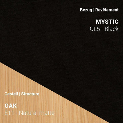 KNUT C0214 von Mobitec in Mystic Black mit Eiche Natural Matte – tiefer Stoffton auf klassischem Holz