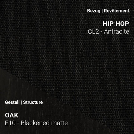 Moderner Stuhl LOLA C3012 von Mobitec in Hip Hop Anthracite mit E10 Eichen-Gestell in Blackened Matte