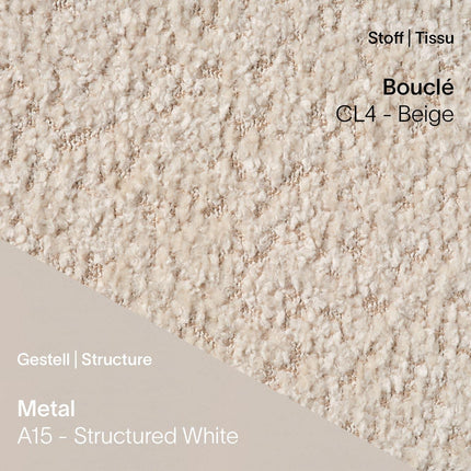Mobitec LOLA C3510 in Bouclé CL4 Beige mit A15 Structured White – weich gewebte Oberfläche trifft helles Metall