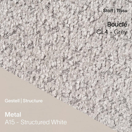 Stuhl LOLA C4212 in Bouclé Grey mit A15 Structured White – klare Form mit gemütlicher Oberfläche