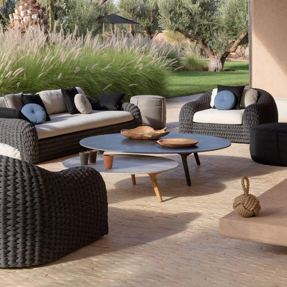 Couchtisch TORSA - Teak Ø100cm-Manutti-5K59 Marmor Schwarz- | Homestorys
