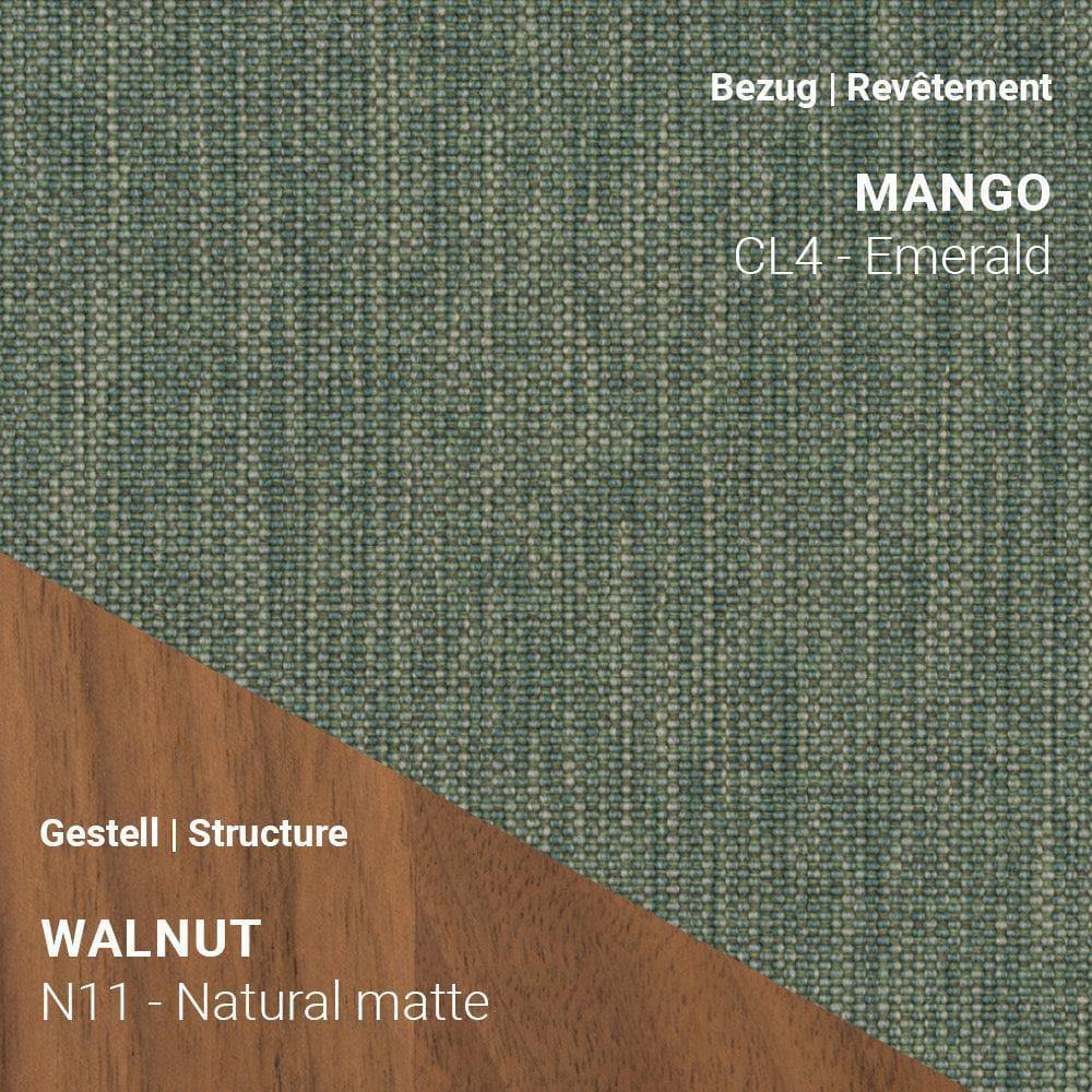 Mobitec Stuhl NEO C0452 mit Stoff Mango CL4 Emerald und Nussbaum Natural – charakterstark und edel