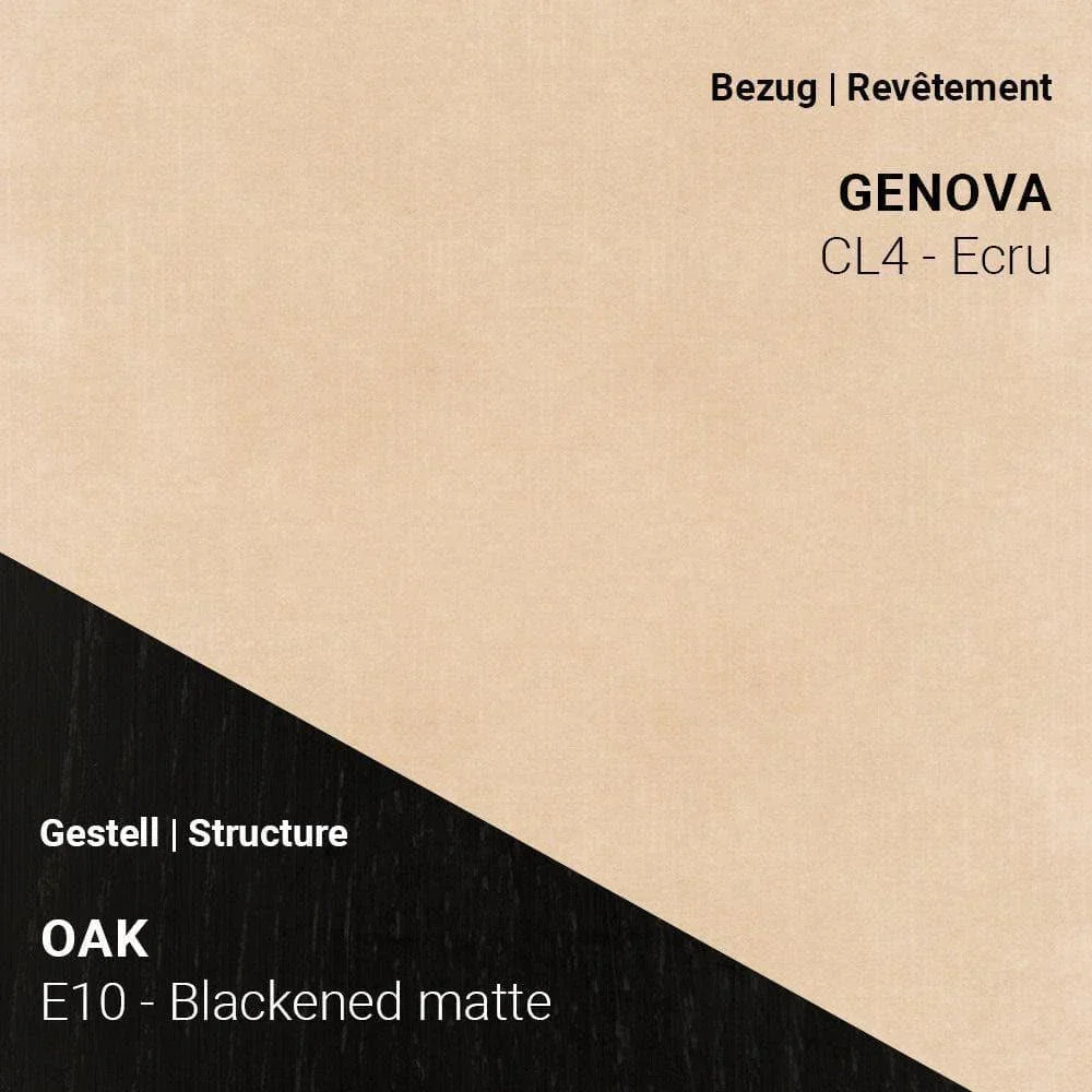 Stuhl NEO C0550 von Mobitec mit Genova CL4 Ecru und Gestell in Eiche Blackened Matte – sanfter Beige-Ton trifft auf dunkles Holz