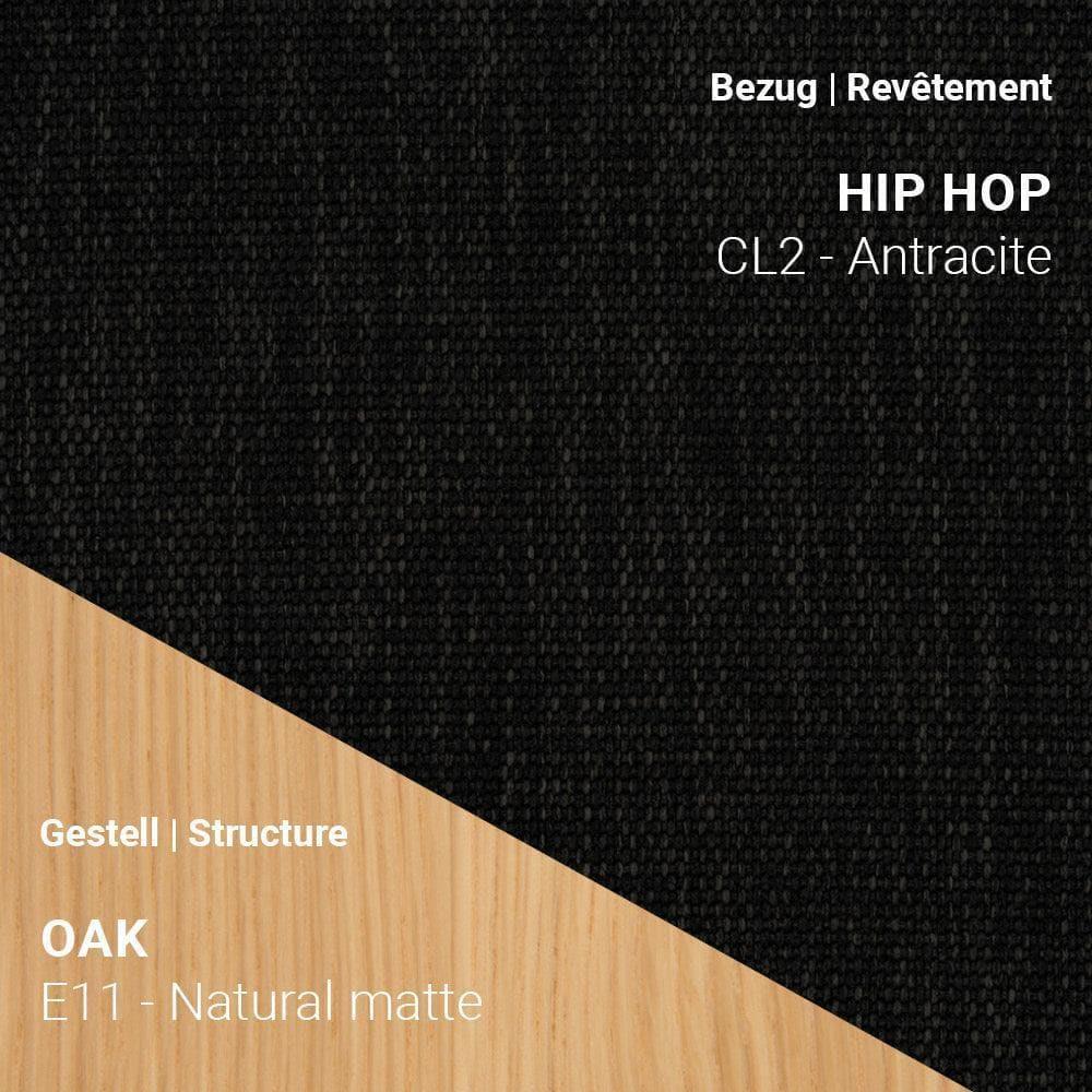 Stuhl NEO C0550 von Mobitec, bezogen mit Hip Hop Anthracite, kombiniert mit Eiche Natural Matte – stilvoller Materialmix