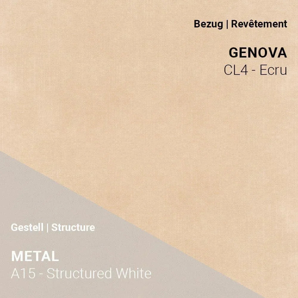 Genova CL4 Ecru auf PAMP C1216 mit strukturiert weißem Metallgestell A15 – minimalistisch und elegant