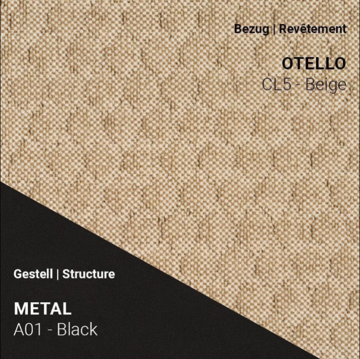 PAMP C1216 mit Bezug Otello CL5 Beige auf schwarzem Metallgestell A01 – warm & einladend