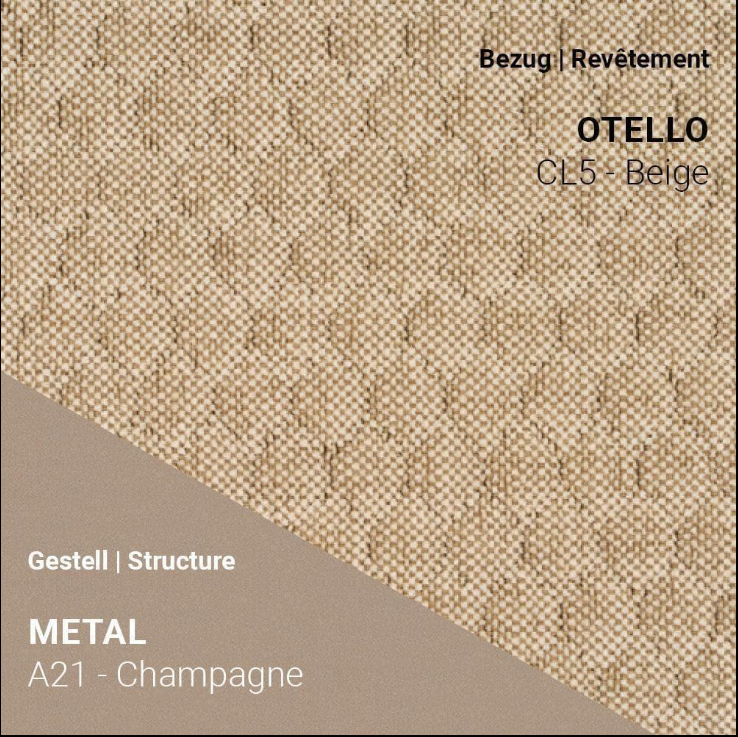 Otello CL5 Beige auf PAMP C1216 mit strukturiert weißem A15 Gestell – harmonisch & freundlich