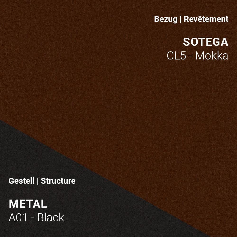 Stoff Sotega CL5 Mokka kombiniert mit Metallgestell A01 in Schwarz