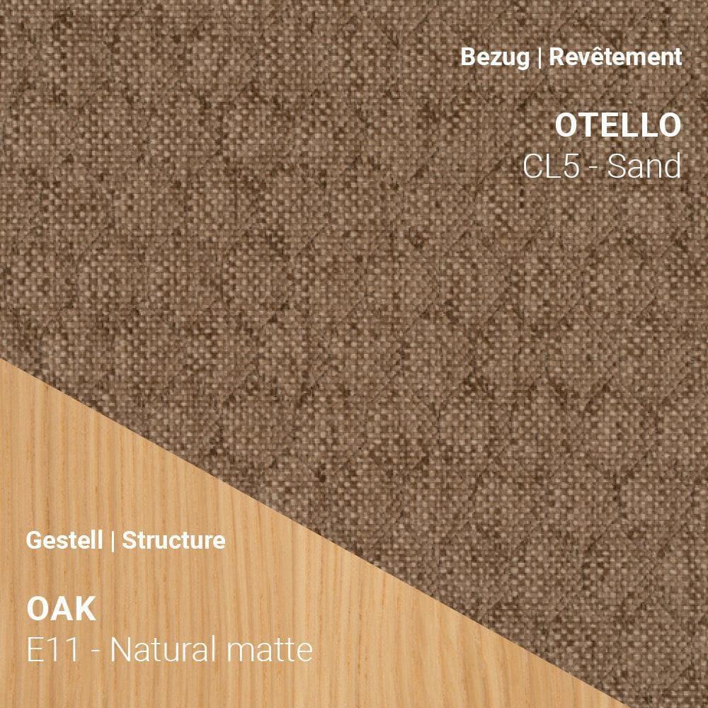 Stoff Otello CL5 Sand auf THALIA R0610 mit natürlichem Eiche-Gestell (E11)