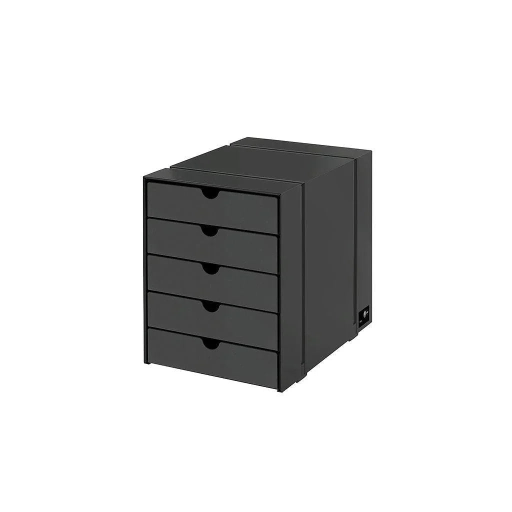 USM Inos K1 Rollcontainer in tiefem Anthrazitgrau – minimalistisches Design trifft auf hochwertige Verarbeitung im Industrial Style