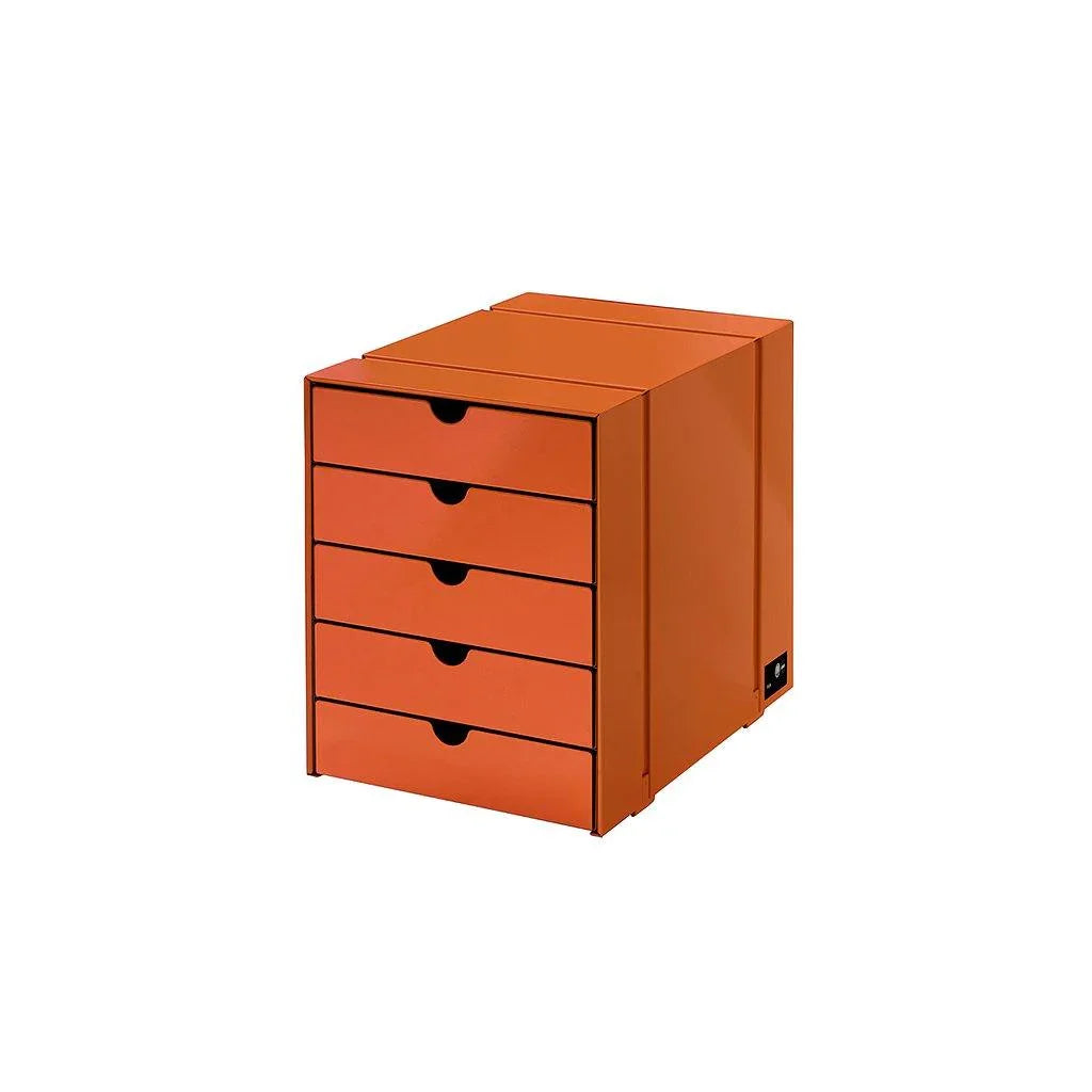 Inos K1 Schubladencontainer von USM in auffälligem Reinorange – perfektes Designstatement für kreative Arbeitsumgebungen