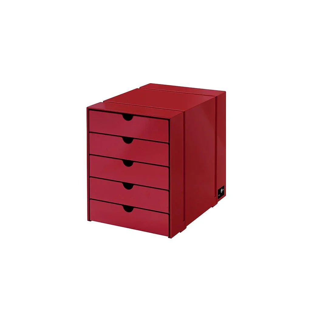 USM Haller Inos K1 Rollcontainer in ikonischem Rubinrot – elegante Aufbewahrungslösung mit Design-Charakter für Office und Home
