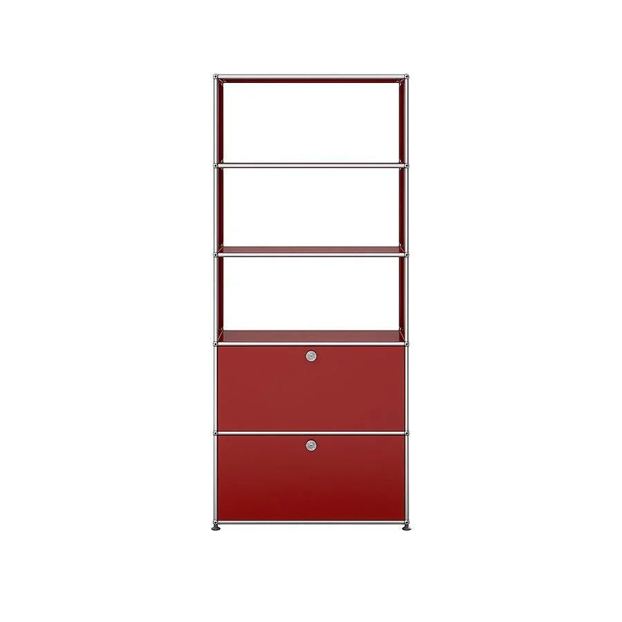 USM Haller Regal M24 in charaktervollem Rubinrot – perfektes Designmöbel für moderne Wohnbereiche, Empfangsbereiche oder Besprechungsräume