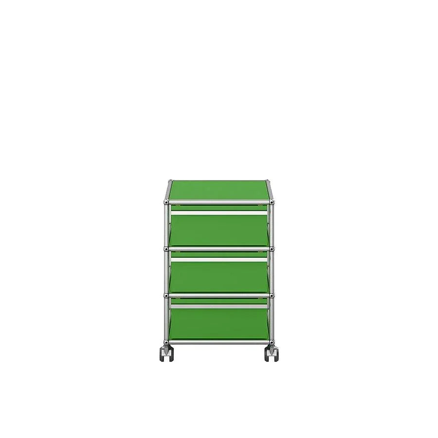 Modularer Rollcontainer M26 von USM Haller in klassischem USM Grün – formschöner Ordnungshelfer für Architekturbüros und Designliebhaber