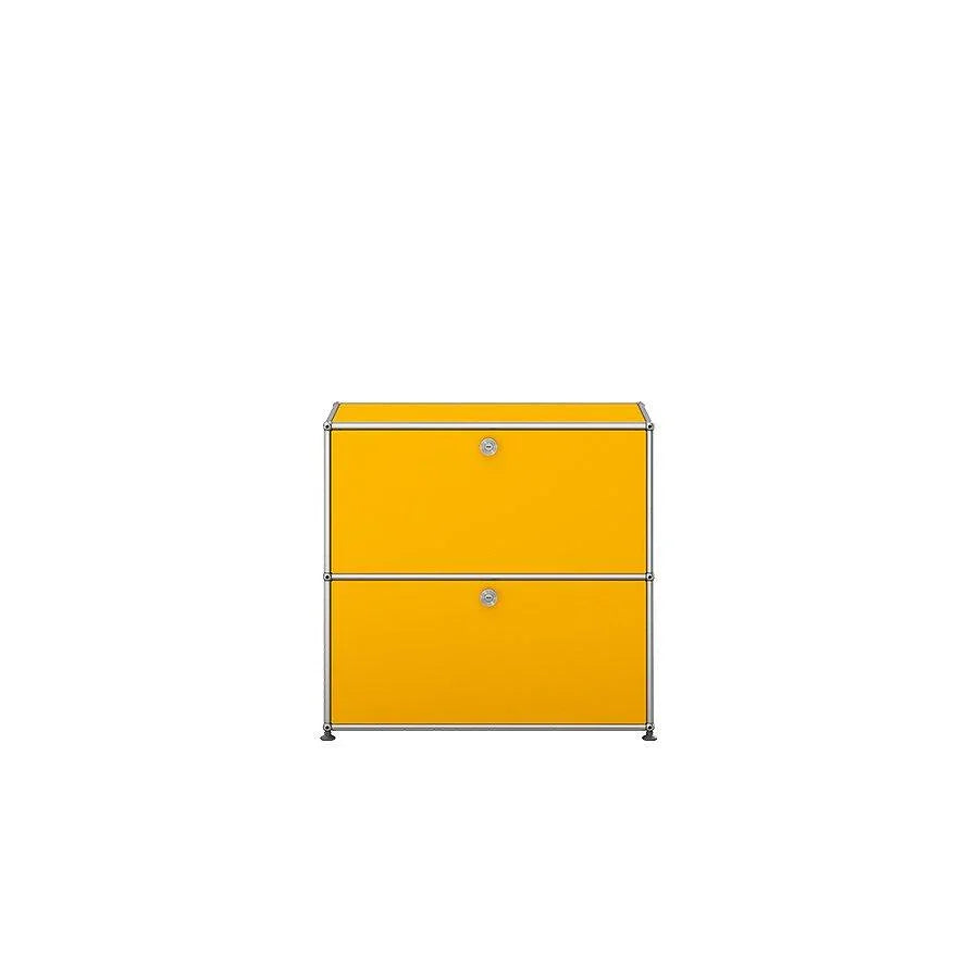 Goldgelbe Kommode S2 von USM – auffälliges Designmöbel mit modularer Struktur, ideal als farbenfroher Stauraum im Wohnzimmer oder Designbüro