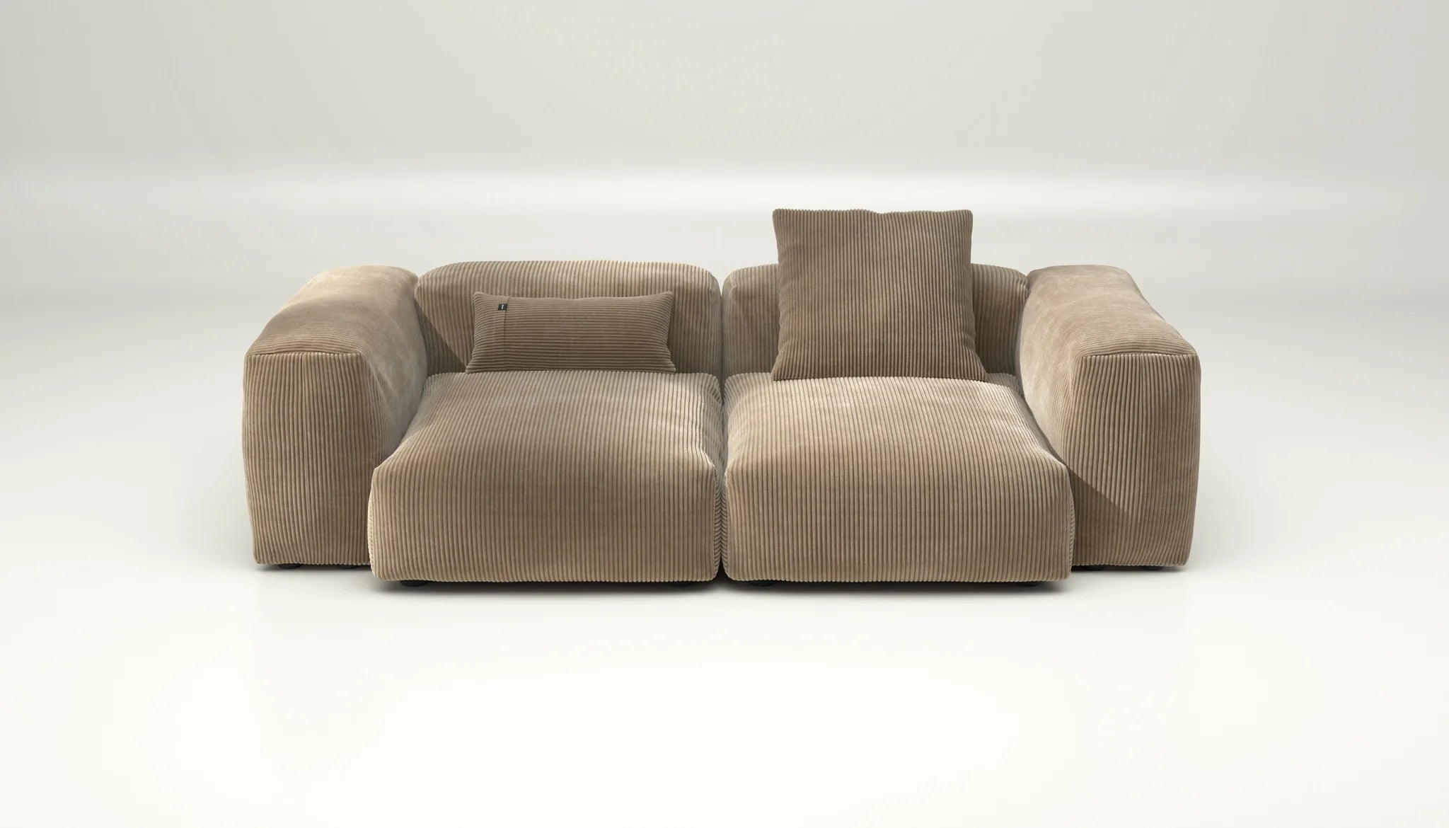 Cord Sofa Sand von Vetsak SET 02 M mit Kissen – gemütliches Designer-Modul in hellem Naturton