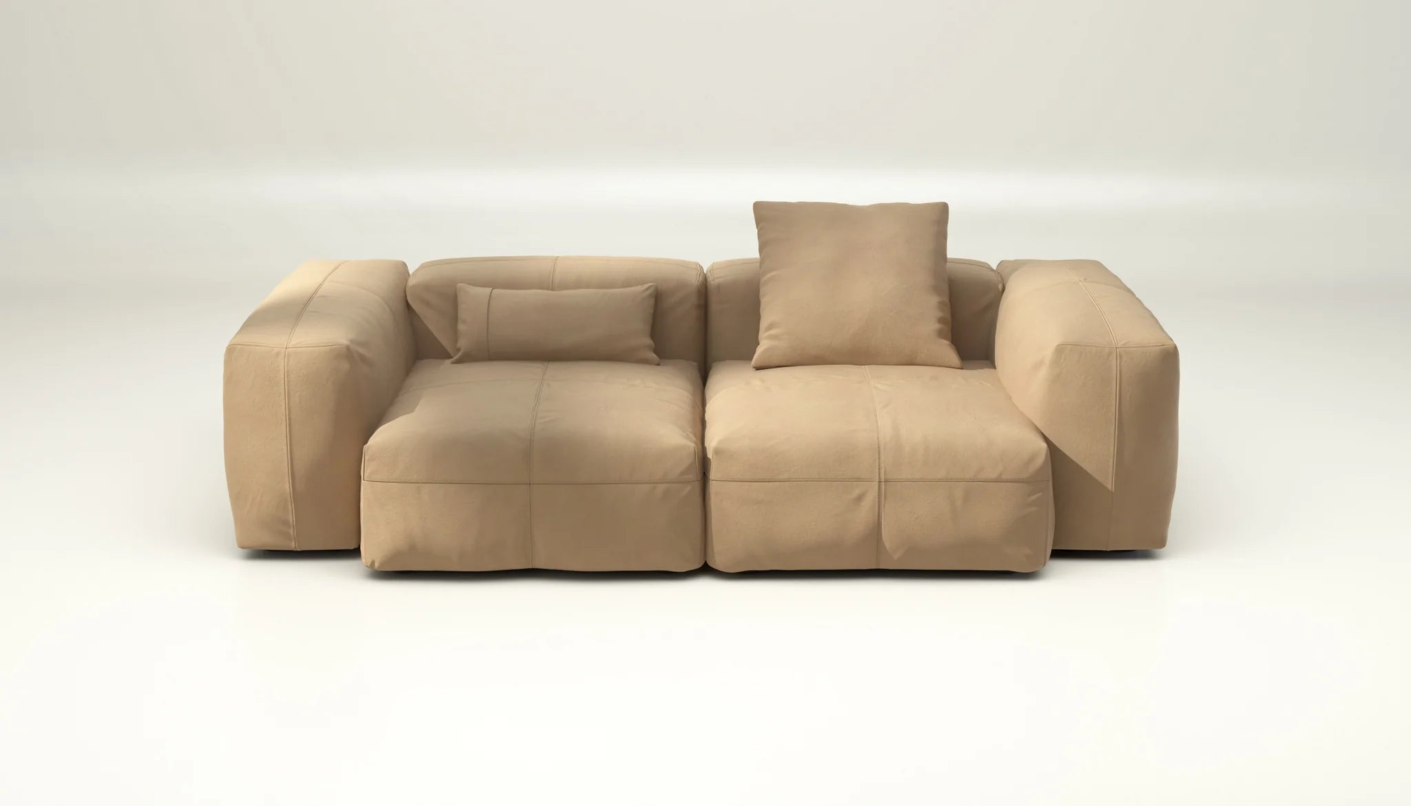 Leder Beige Sofa mit Kissen – Vetsak SET 02 M für elegante und zeitlose Raumgestaltung