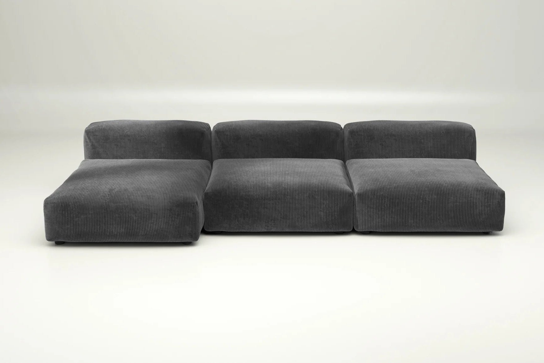 Sofa Set 04 von Vetsak mit Cord Velour Dark Grey – ohne Kissen, urbaner Stil in grafitfarbener Textur