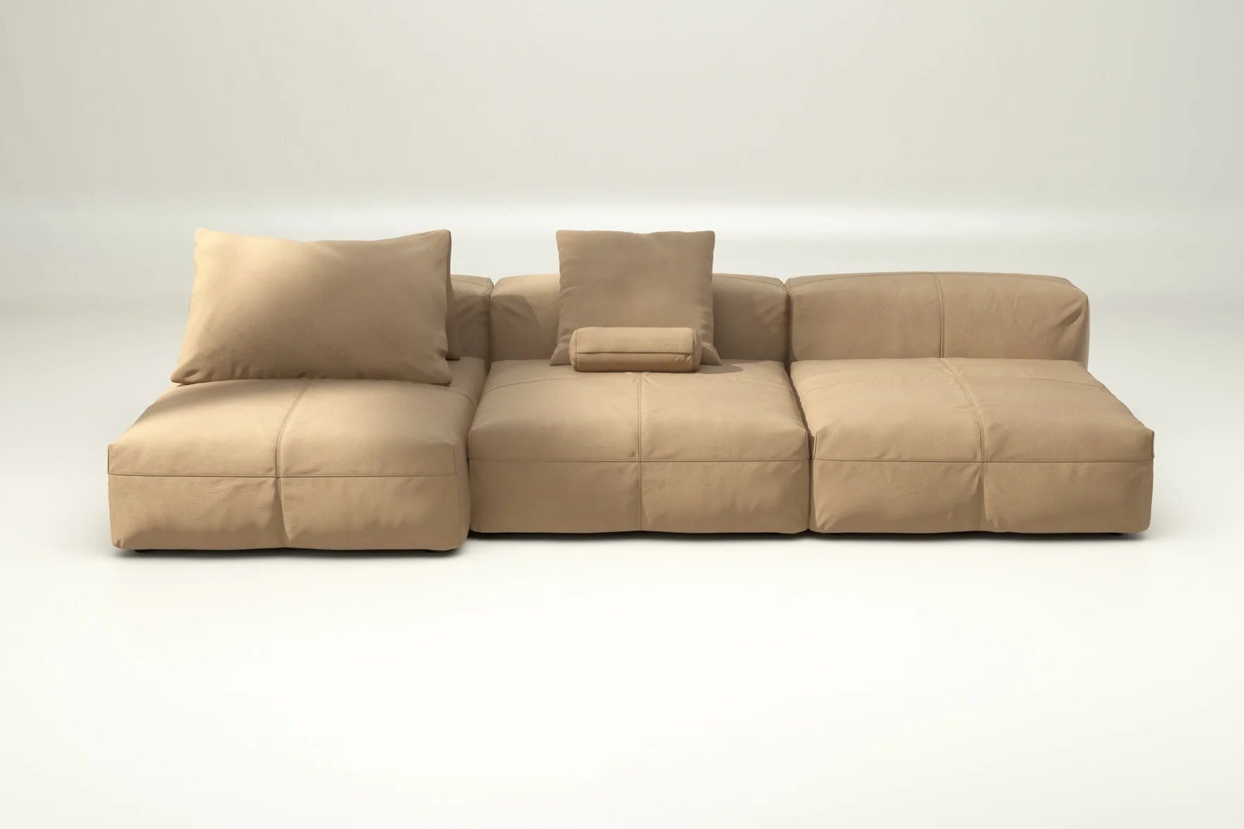 Sofa 04 in Leder Beige – mit Kissenset, stilvolle Zurückhaltung trifft auf weiches Ledergefühl und moderne Form