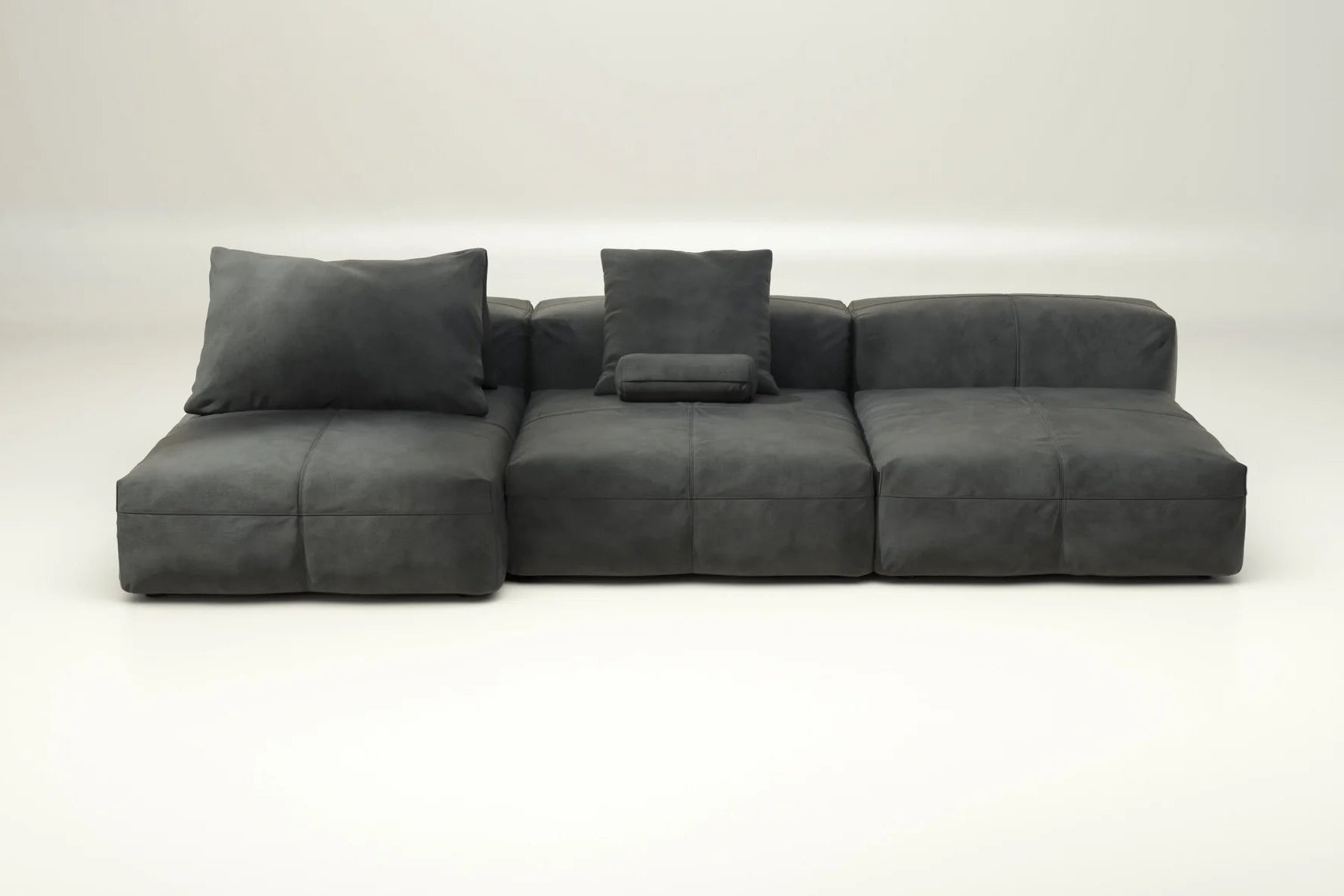 Sofa 04 mit Leder Dark Grey – mit Kissen, eleganter Industrial-Stil mit hochwertiger Haptik und Komfort