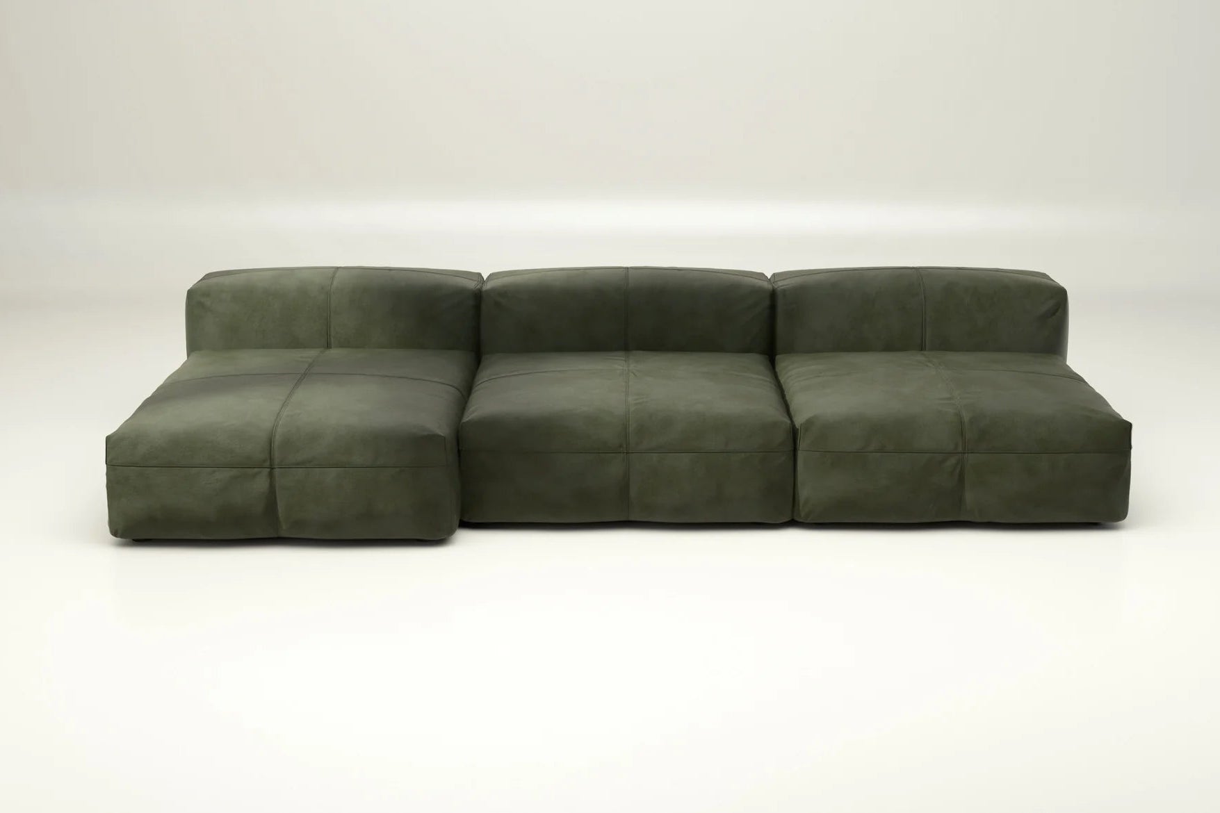 Vetsak Sofa Set 04 mit Echtleder Olive – ohne Kissen, grünlich warmer Naturton mit organischem Flair für individuelle Einrichtung