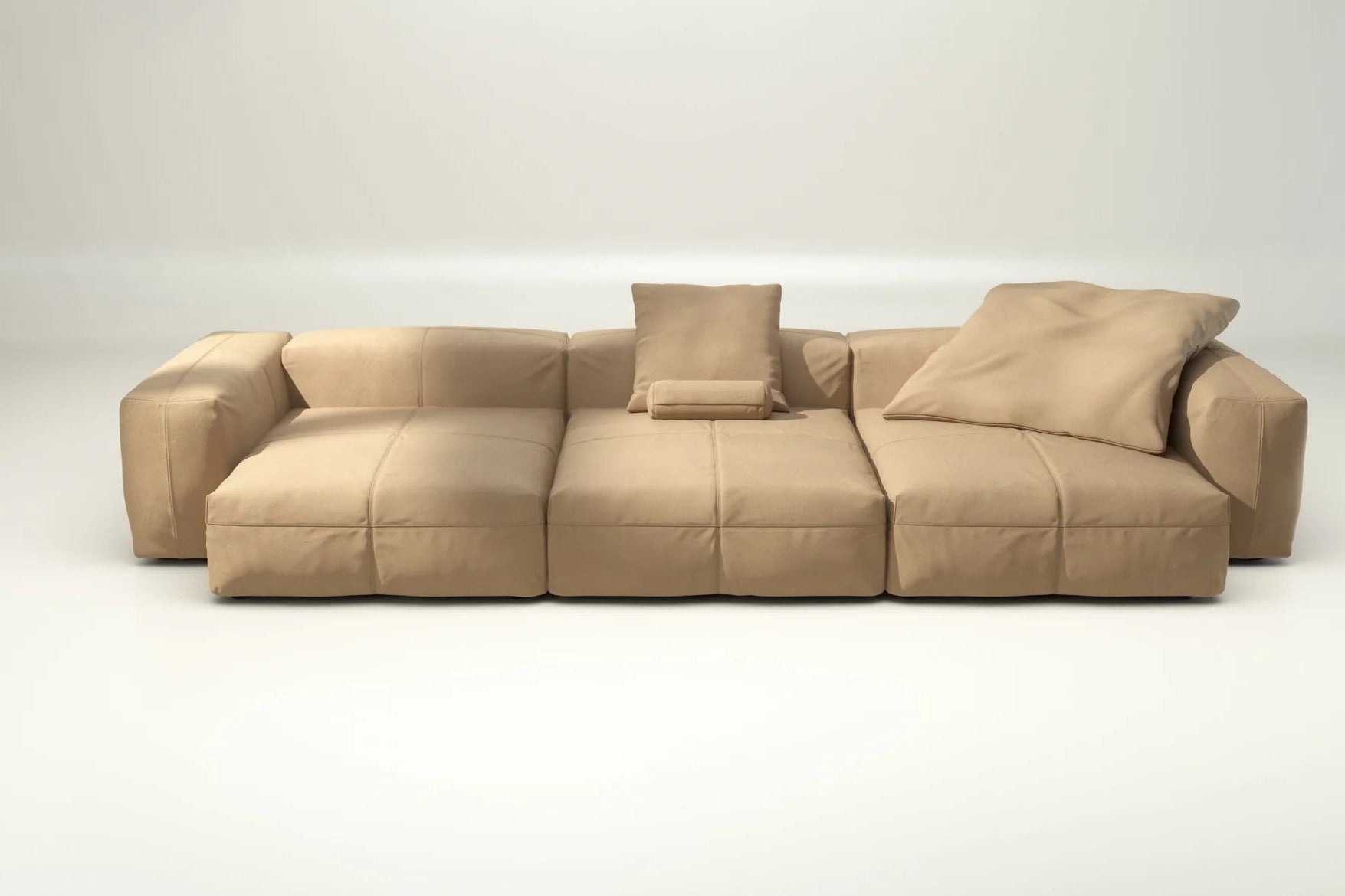 Vetsak Sofa Set 05 mit Echtleder Beige – mit Kissen, stilvoller Klassiker für edles Wohnen mit natürlichem Charakter