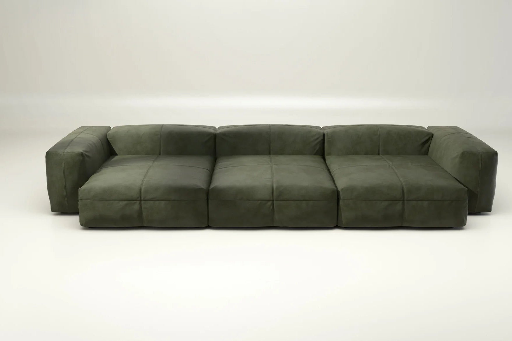 Sofa Set 05 in Echtleder Olive – ohne Kissen, natürlicher Grünton in hochwertigem Leder für markante Wohnakzente