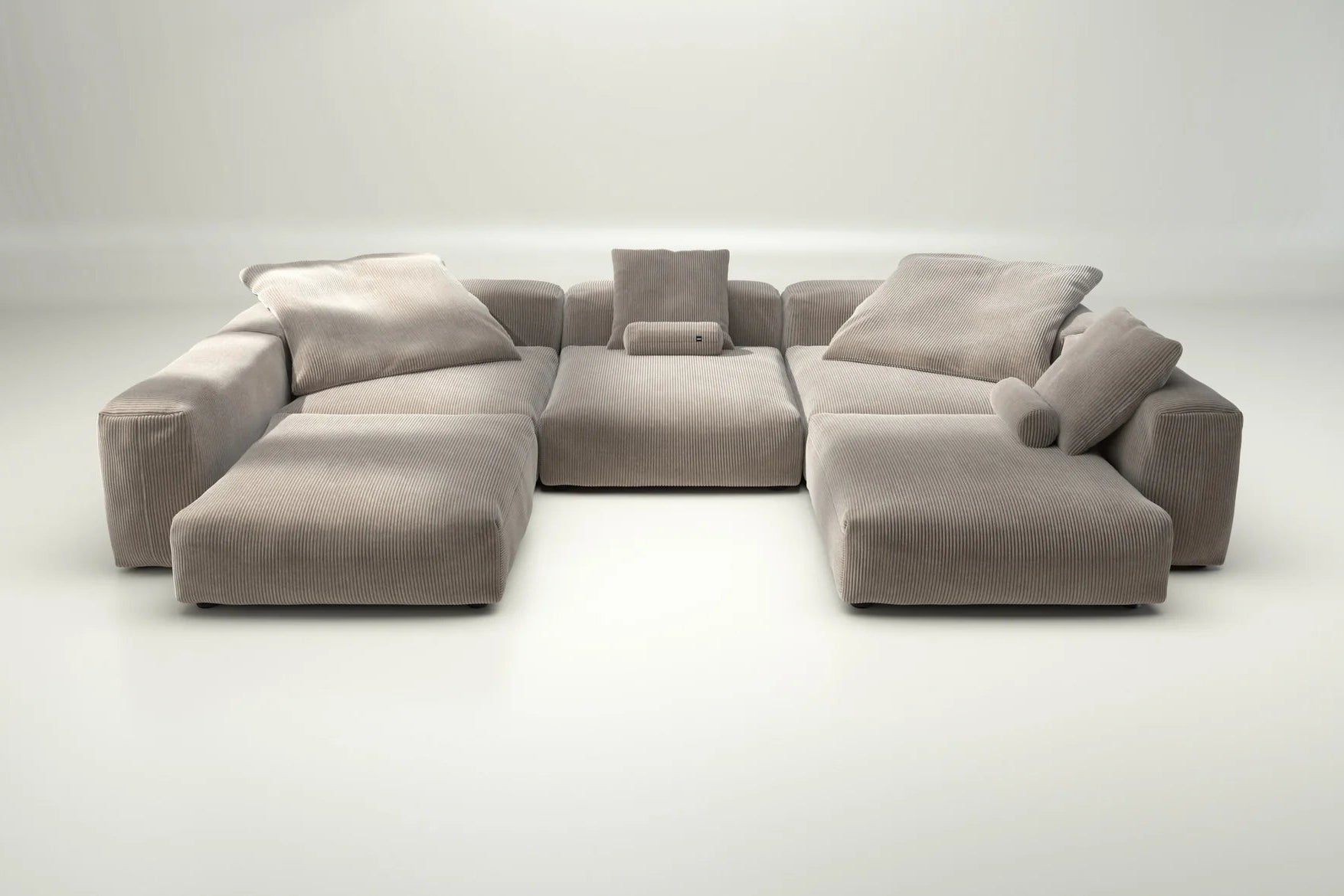 Cord Velour Sofa 06 in Platinum – mit Kissenset, luxuriöser Grauton für elegante Lounges und moderne Interiors