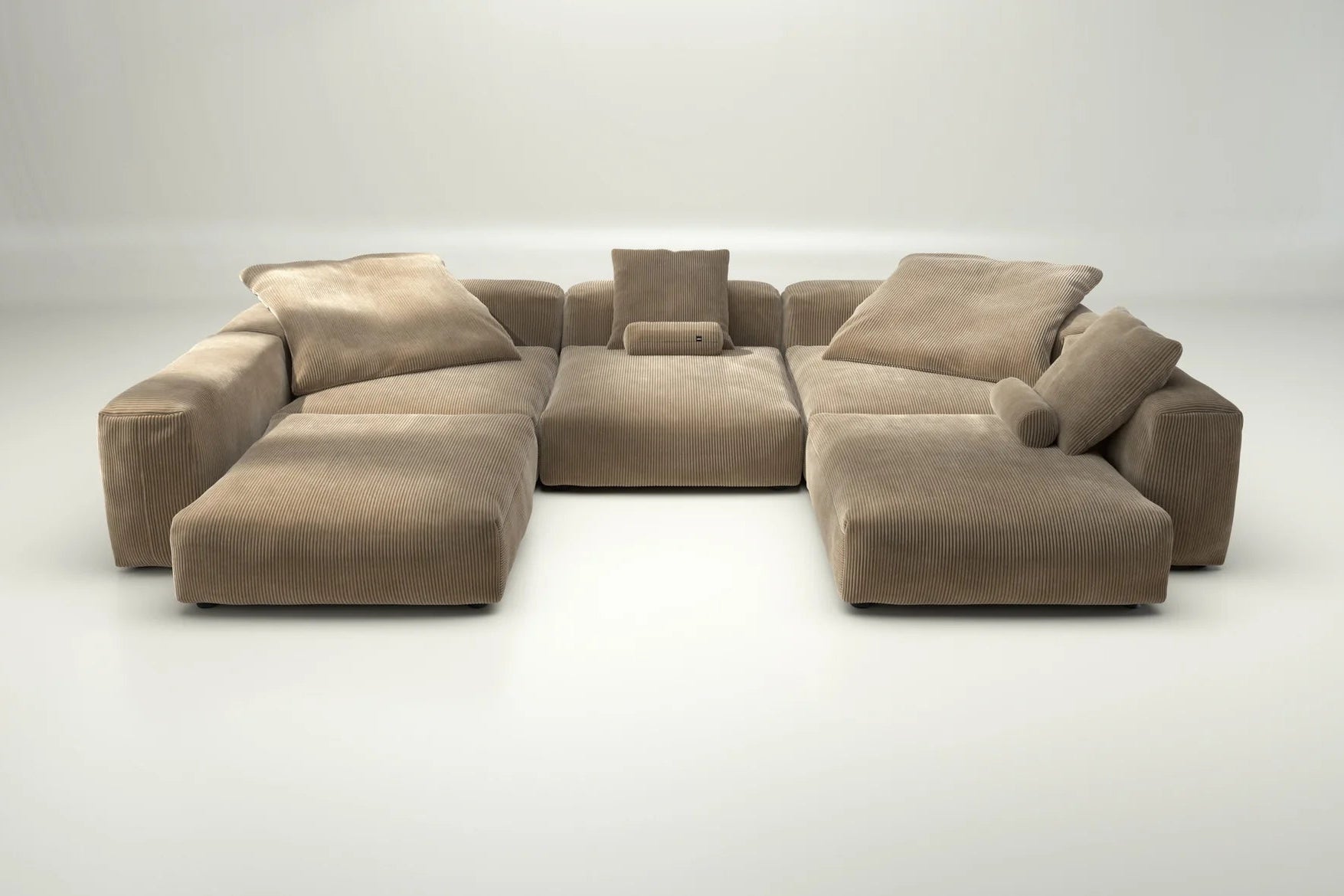 Vetsak Cord Velour Sofa in Sand – mit Kissen, stilvolle Helligkeit für moderne Wohnzimmer mit Wohlfühlcharakter