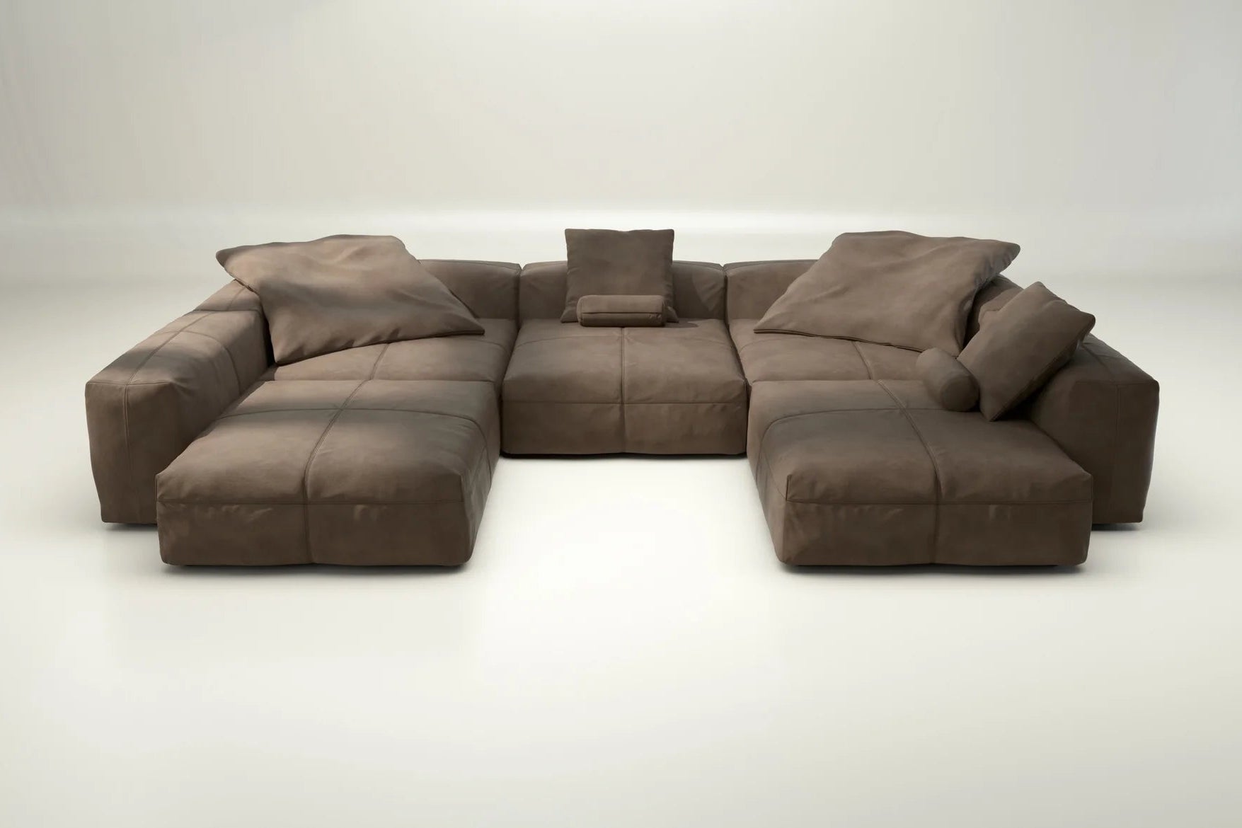 Warmer Wohnstil mit Vetsak Sofa 06 in Echtleder Mocha – Kissenset inklusive