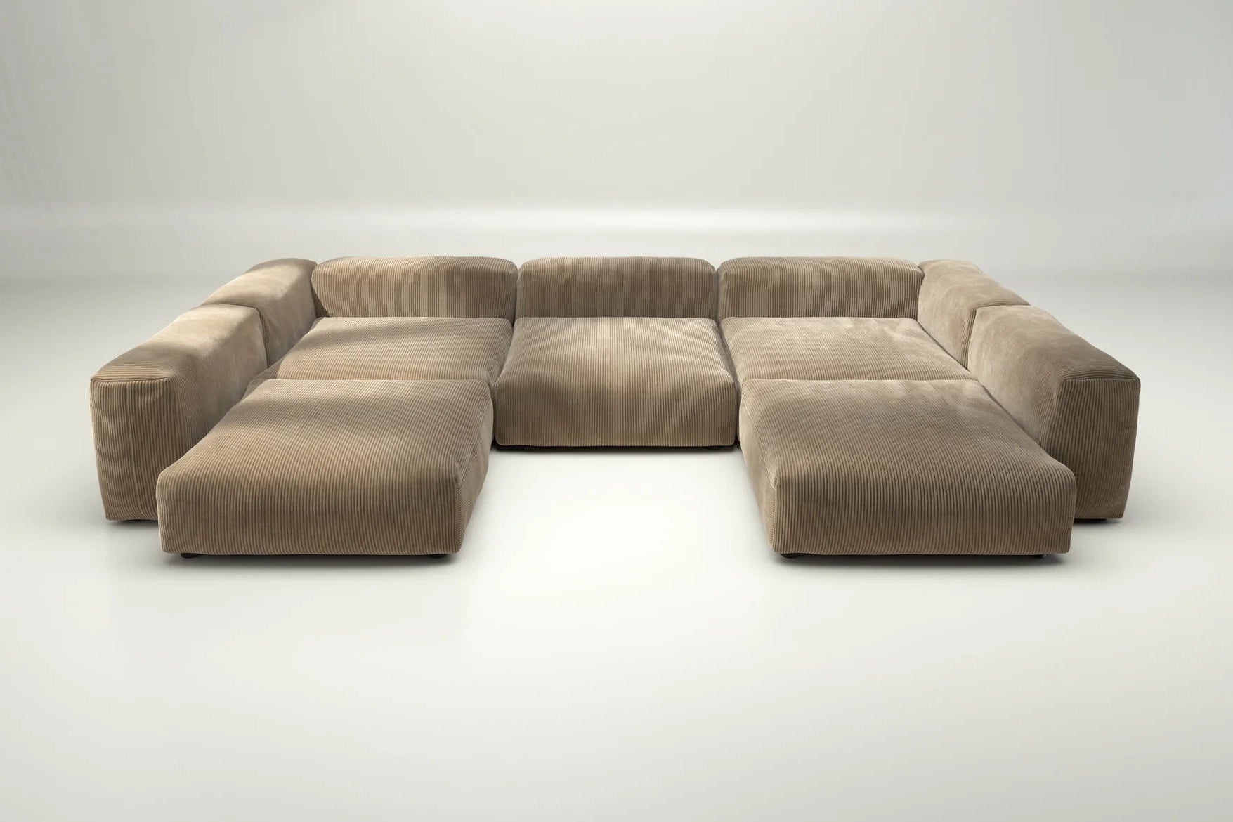 Sofa Set 06 mit Cord Velour in Sand – ohne Kissenset, luftiger Beigeton für offene Wohnräume