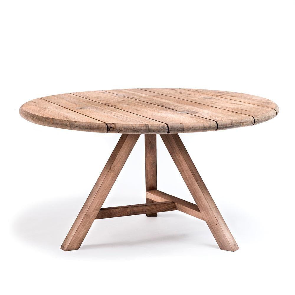 Gartentisch ANTON Ø150 von Gommaire – runder Esstisch aus recyceltem Teakholz für den Outdoorbereich, wetterfest und stilvoll für Terrasse oder Garten