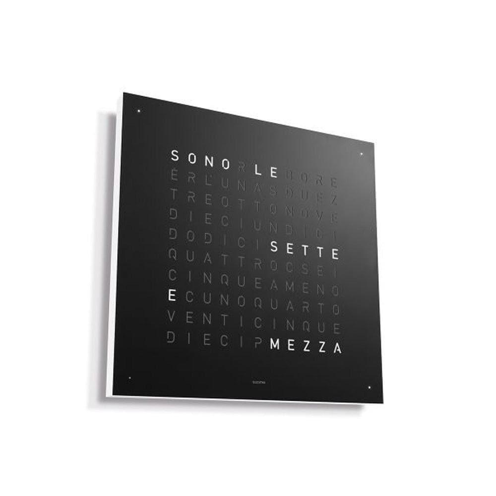 QLOCKTWO EARTH 45 Black Pepper – vista laterale con struttura bianca e acciaio nero