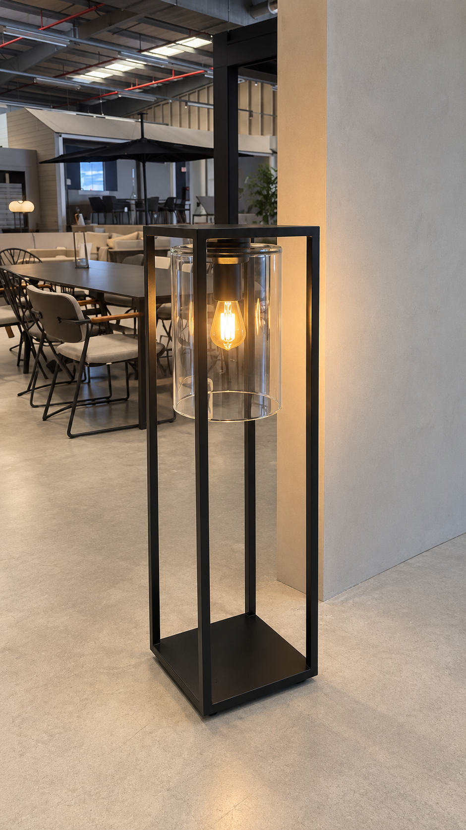 Royal Botania DOME Outdoor Lampe 112 cm aus schwarzem Aluminium und klarem Glas