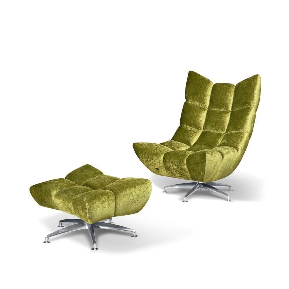 Luxuriöser Sessel mit Hocker in Olivgrün – CLOUD 7 Hangout von Bretz, perfekter Relaxsessel für stilvolles Wohnzimmer mit Design-Anspruch