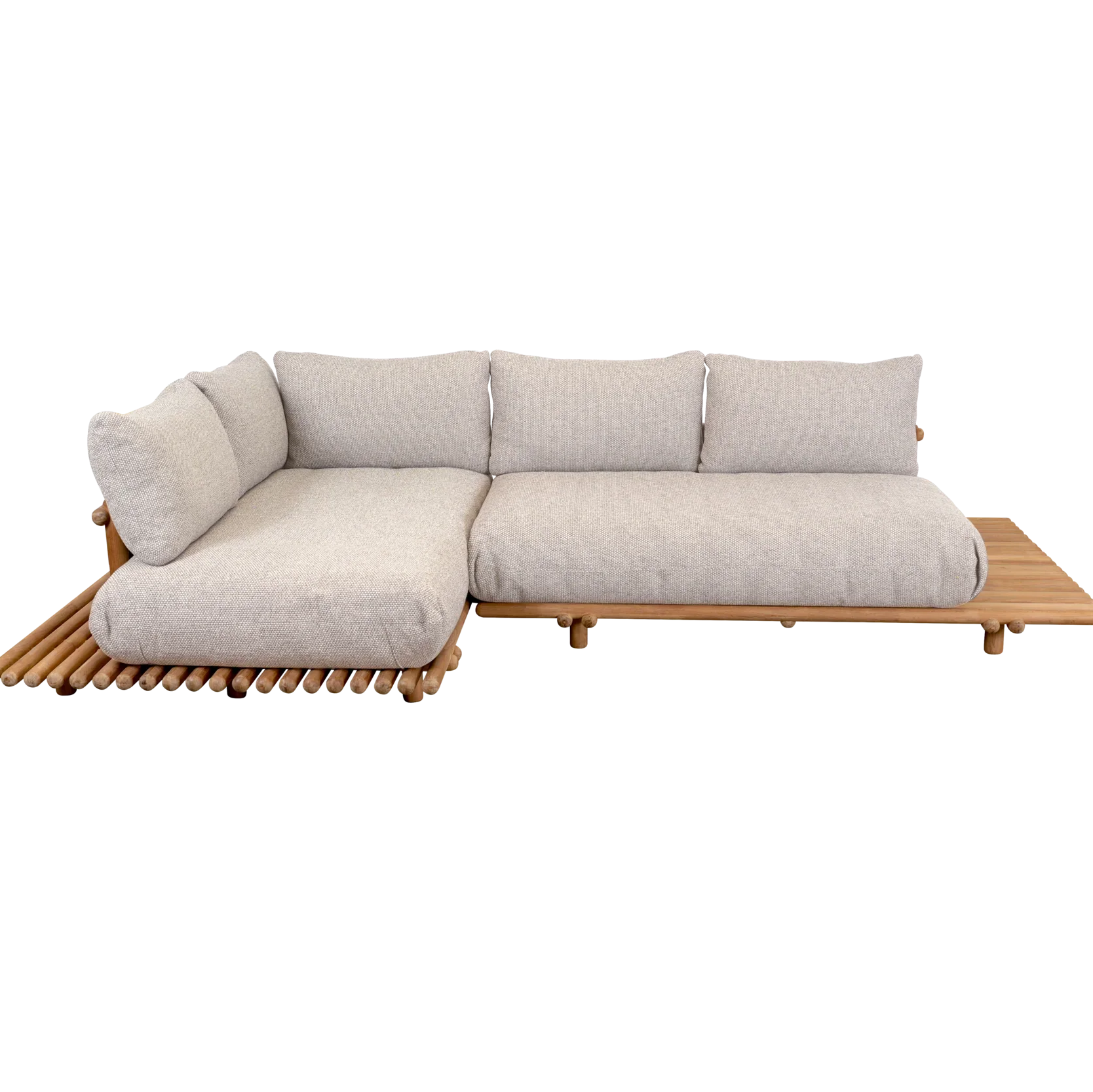 STICKS Gartensofa von Cane-line mit natürlichem Teakholzrahmen und sandfarbenen Polstern in Natté – harmonisch und wetterbeständig