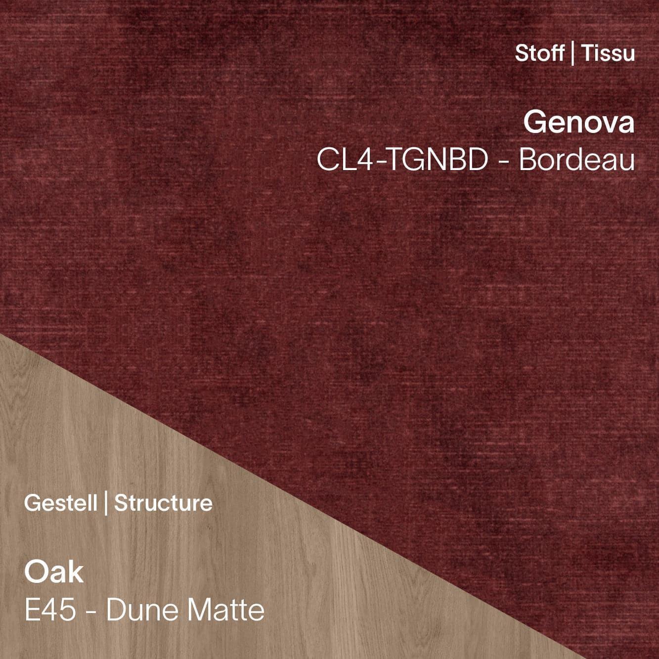 CUORI Stuhl mit Bezug Genova CL4 Bordeaux und E11 Eichenbeinen in Natural Matte