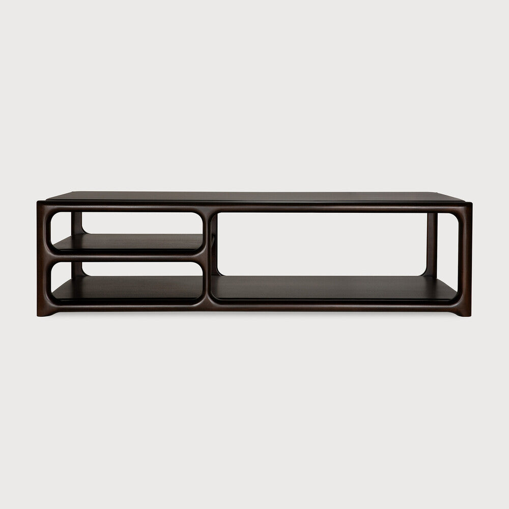 Ethnicraft EDA coffee table made of solid mahogany in Rose Brown – front view of the 150x60 cm version.