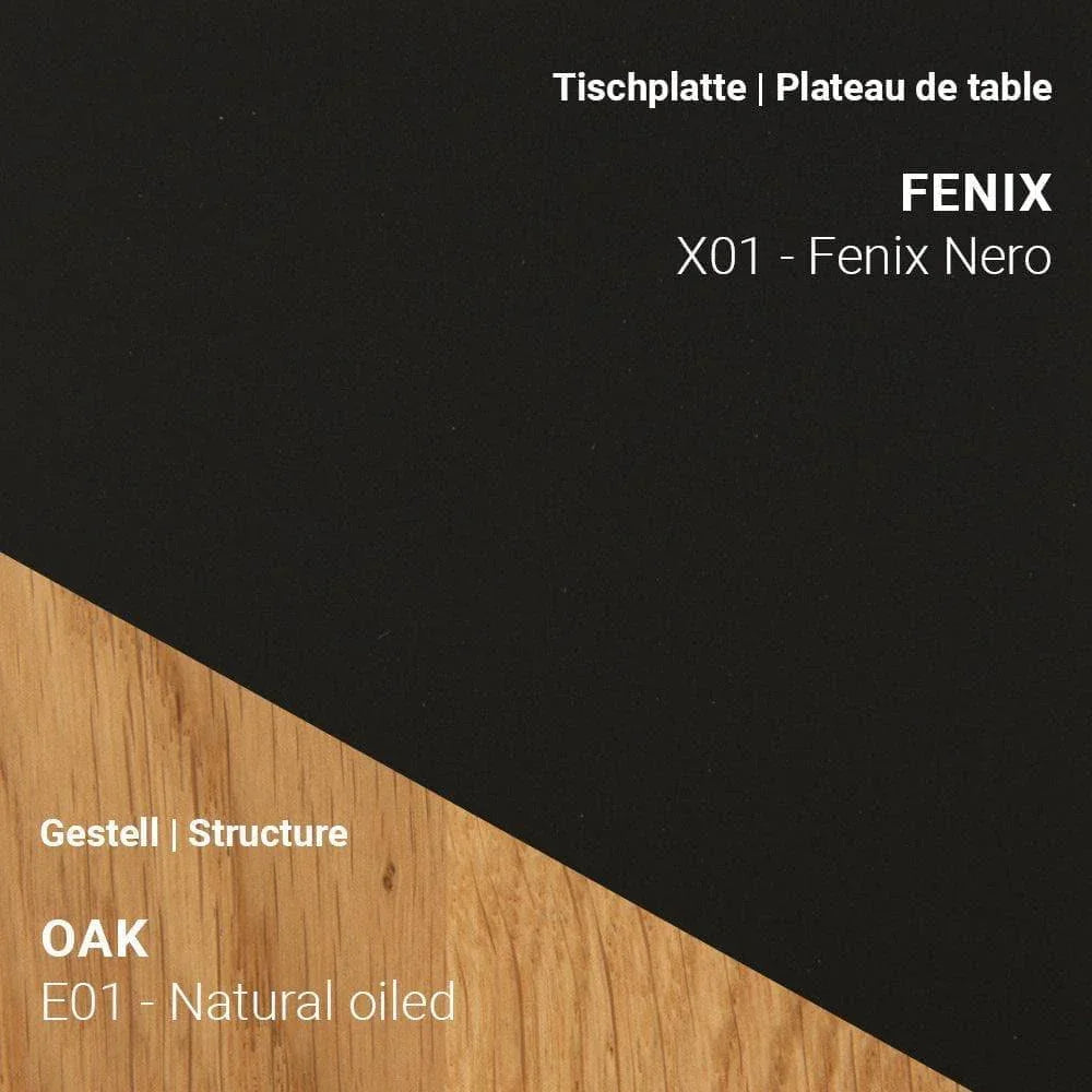 Tischplatte Fenix x01 Nero kombiniert mit Eichen-Gestell in Natural Oiled (E01)